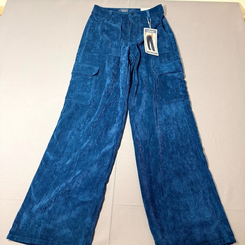 Indigo Rising Corduroy Cargo Pants Womens 3/26 Blue Cotton Relaxed Fit Wide Leg